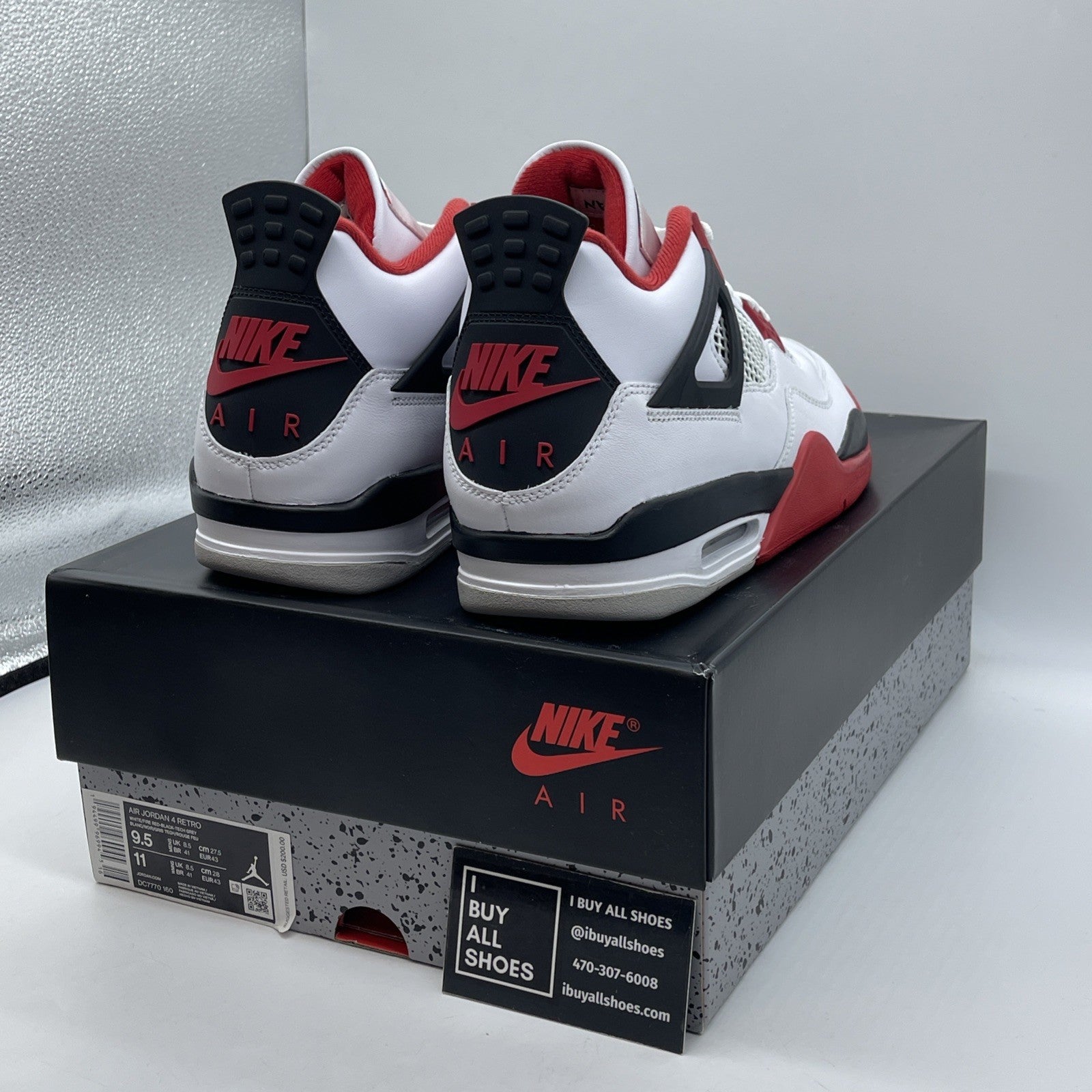 Size 9.5 - Jordan 4 Retro OG Mid Fire Red White Black Leather (DC7770-160)
