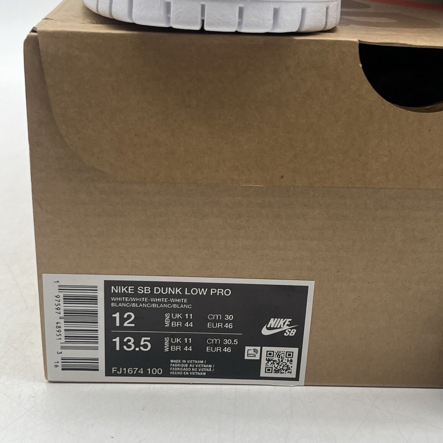 Size 12 - Nike SB Dunk Low Triple White Leather (FJ1674-100)