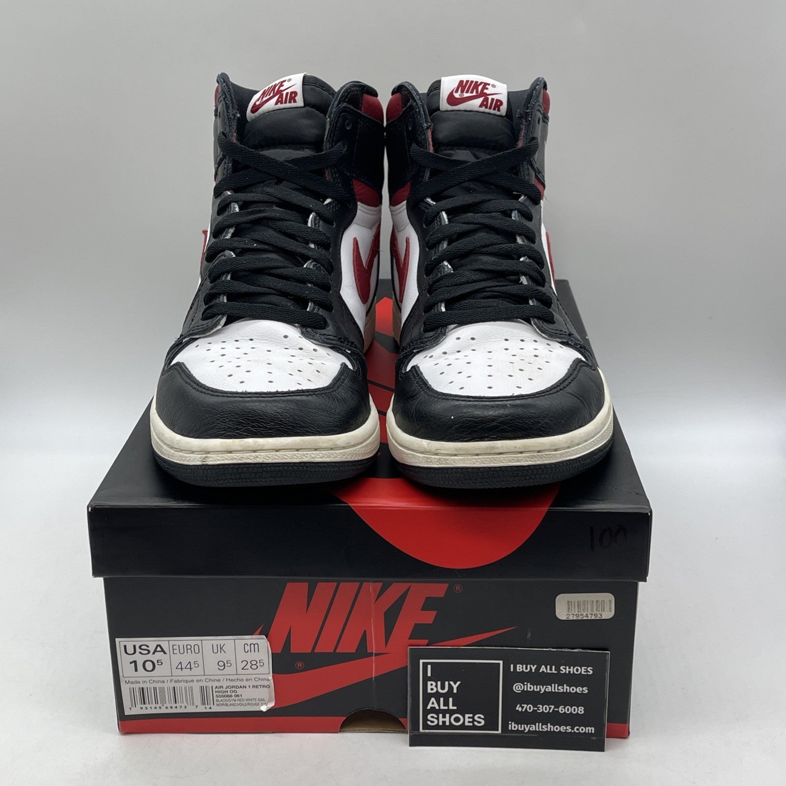 Size 10.5 - Jordan 1 Retro High OG Gym Red Black White Leather (555088-061)