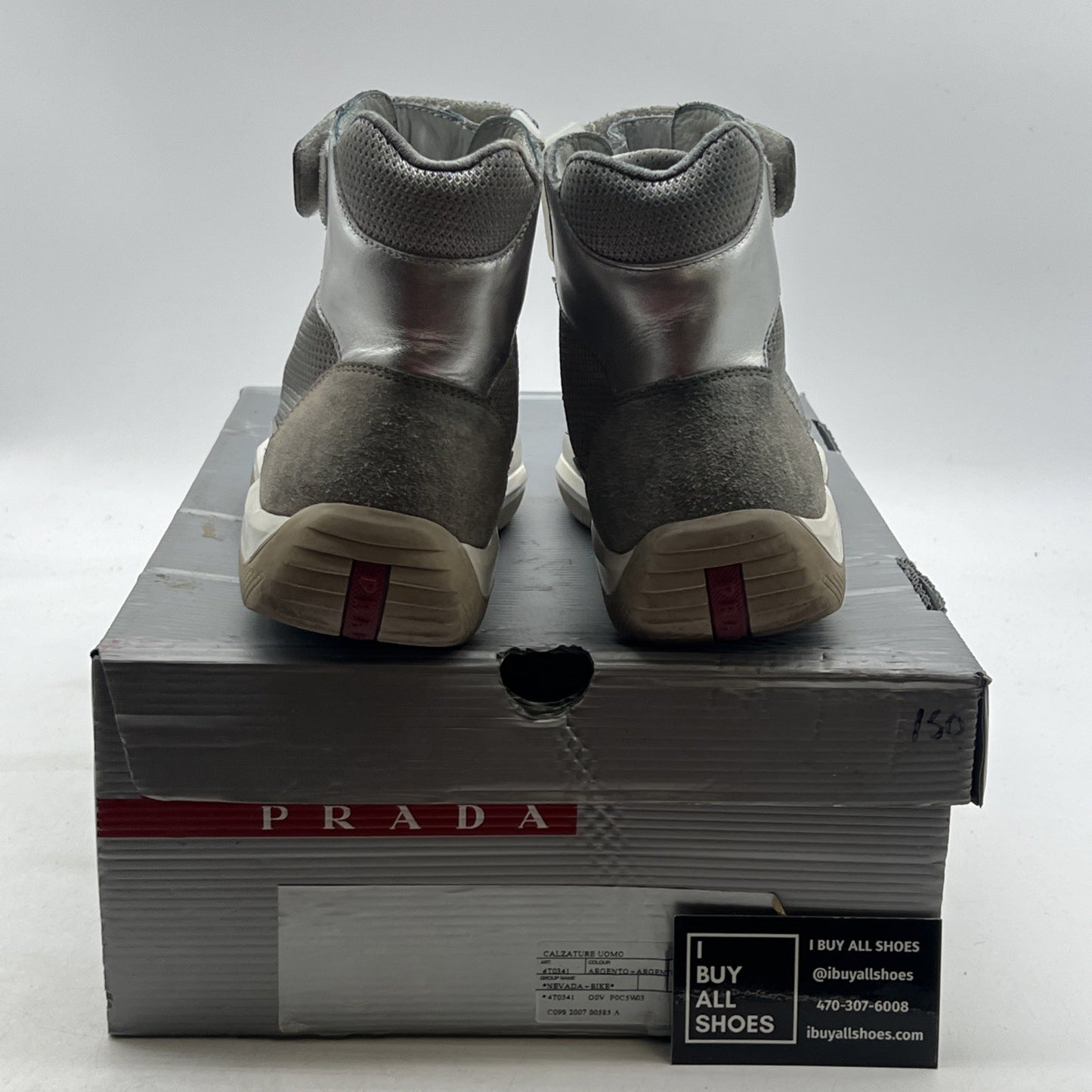 Size 6 - PRADA SPORT America's Cup Silver Leather Nylon Mesh Ankle Sneakers