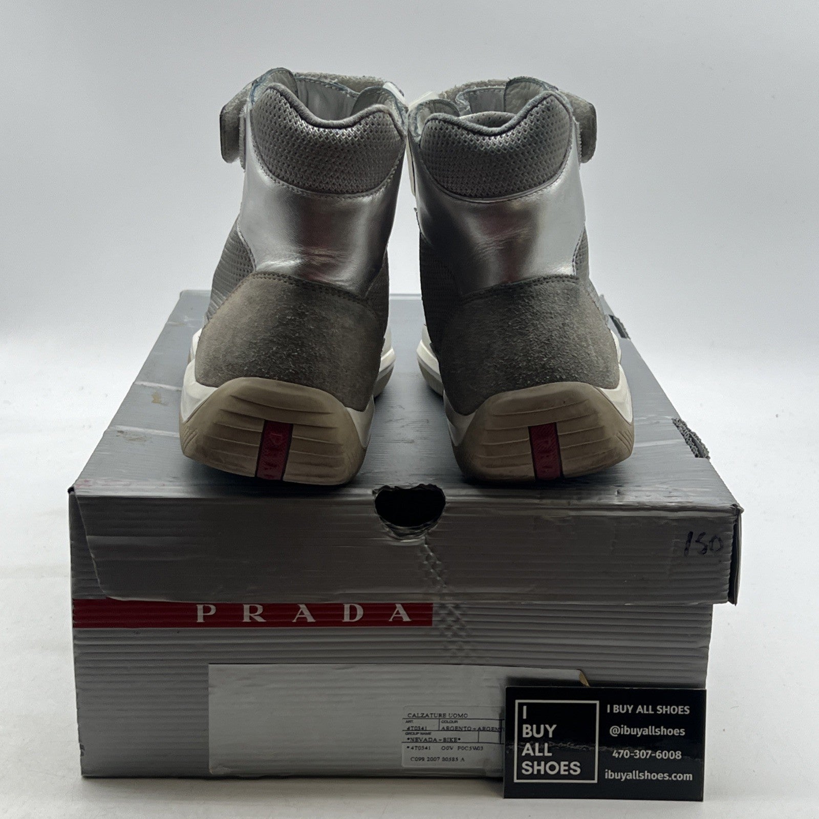 Size 6 - PRADA SPORT America's Cup Silver Leather Nylon Mesh Ankle Sneakers