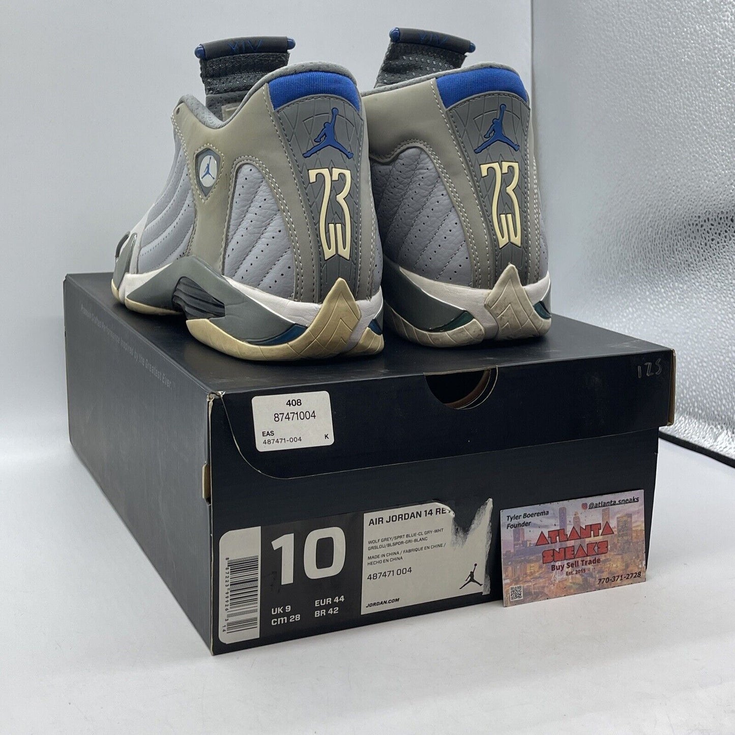 Size 10 - Air Jordan 14 Retro Wolf Grey Leather Suede Blue White (487471-004)