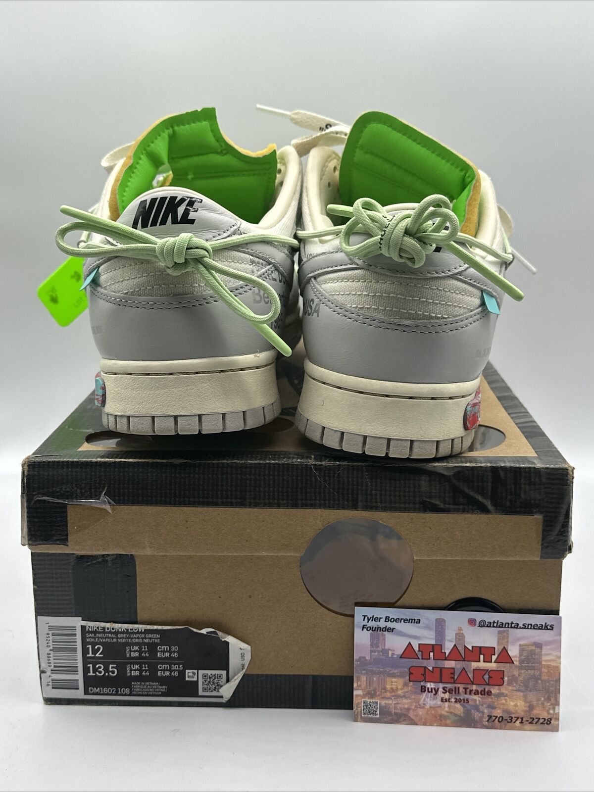 Size 12 - Nike Dunk Low x Off-White Lot 07 of 50 2021 Green White Grey Leather C