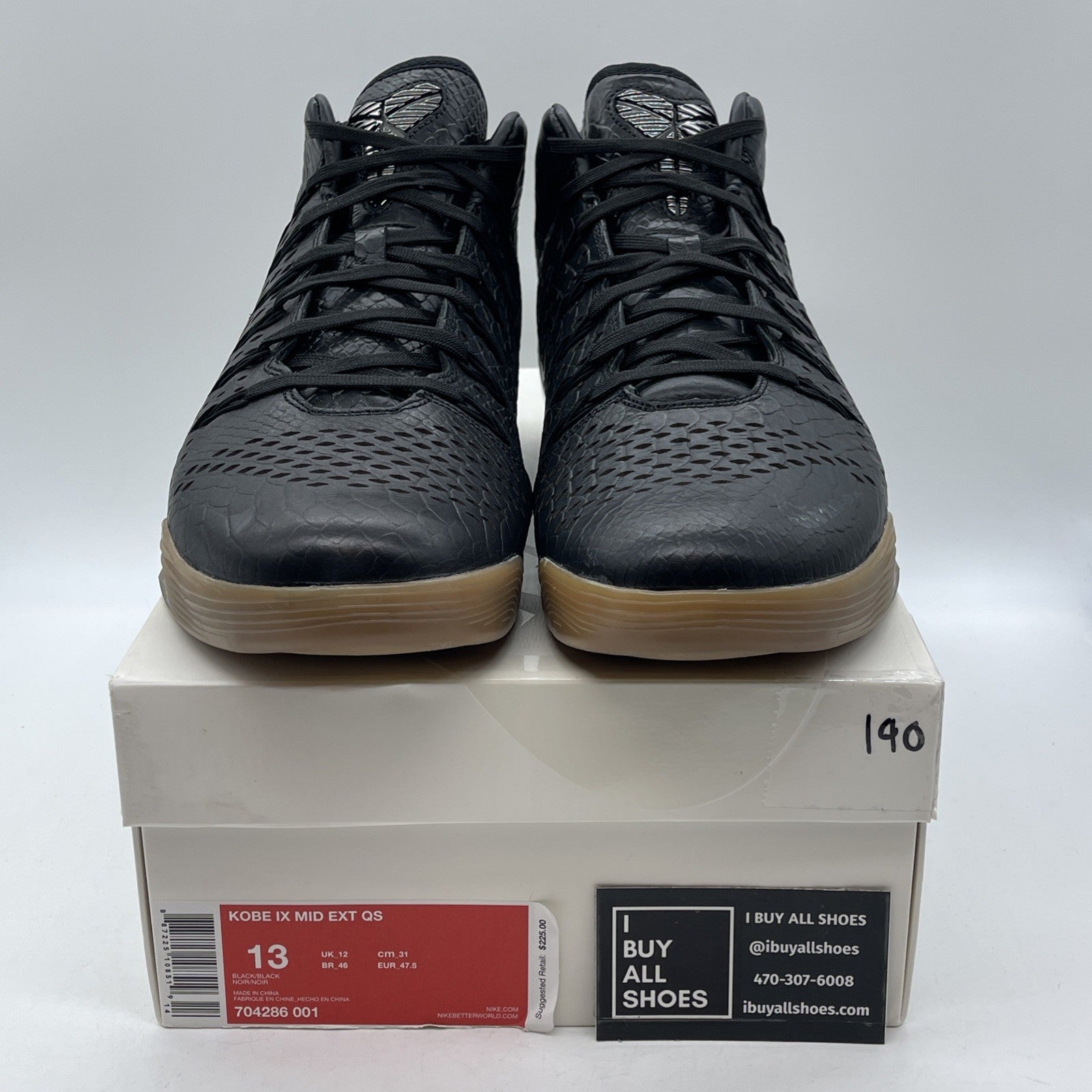 Size 13 - Nike Kobe 9 EXT QS Mid Snakeskin Black Leather (704286-001)