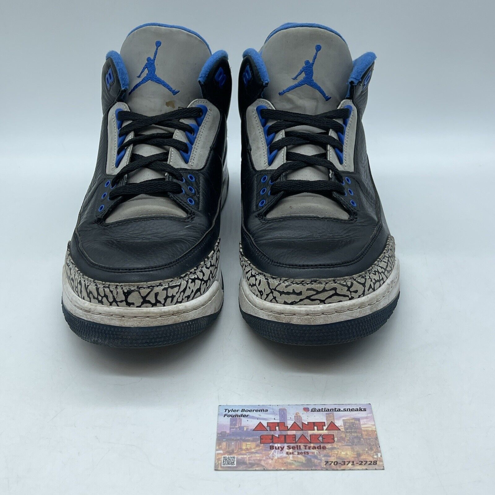 Size 12 - Air Jordan 3 Retro Sport Blue White Black Leather Grey (136064-007)
