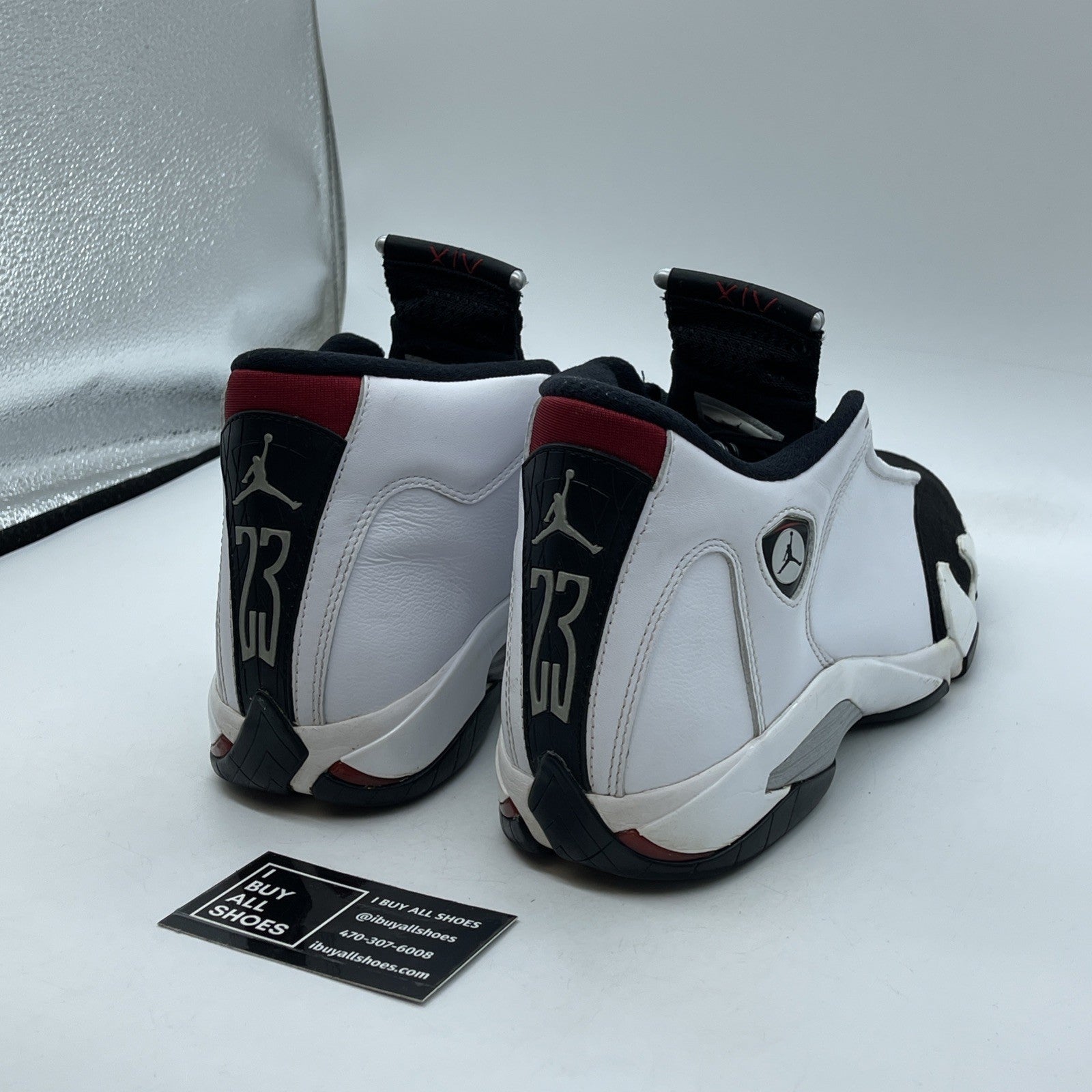 Size 9.5 - Air Jordan 14 Retro 2014 Black Toe White Red Leather (487471-102)