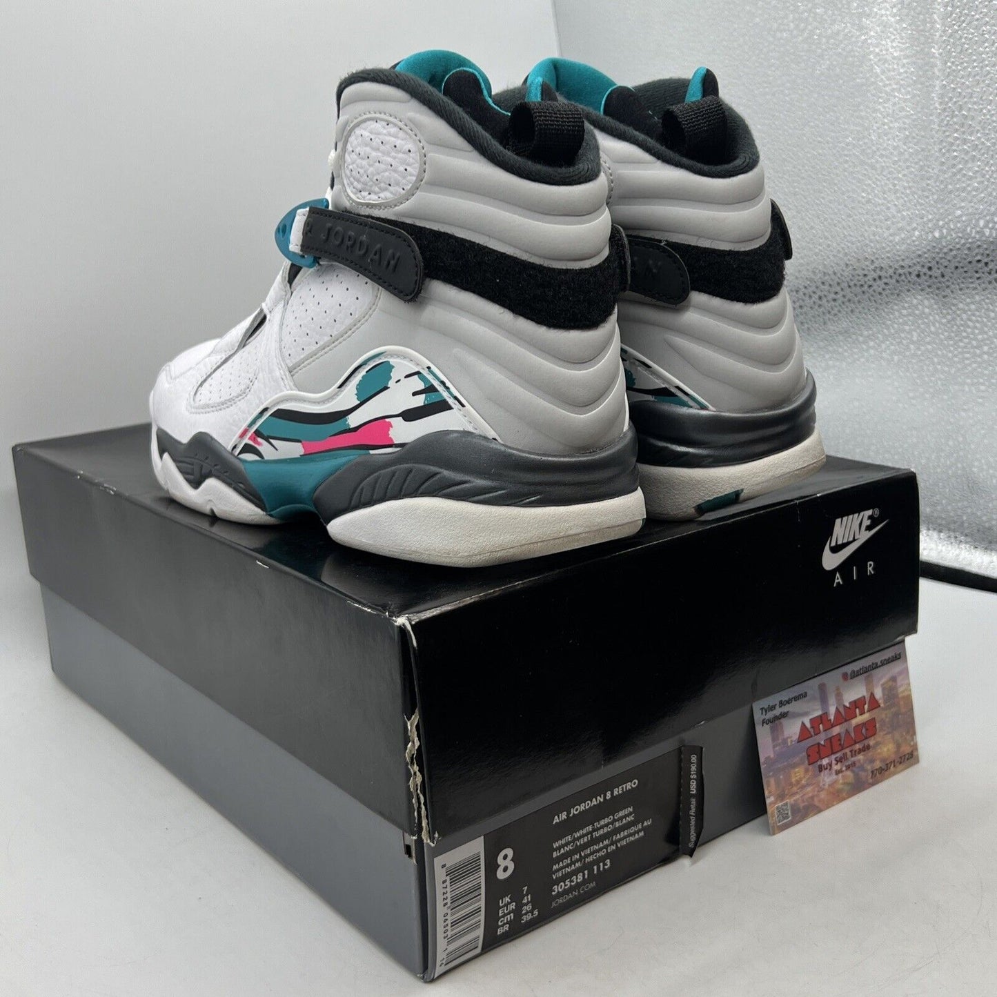 Size 8 - Air Jordan 8 Retro South Beach White Grey Leather Black (305381-113)