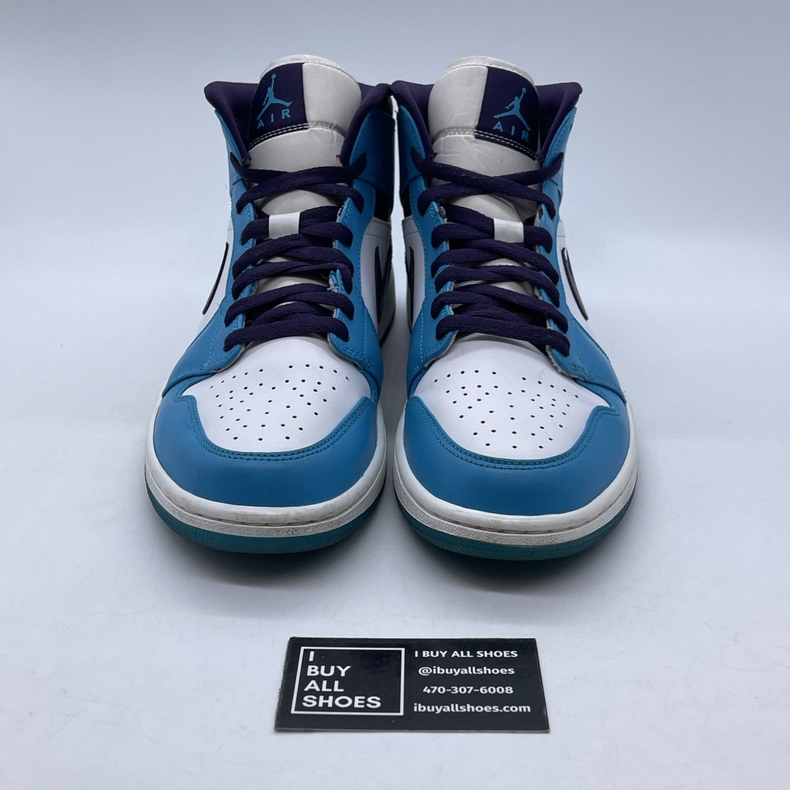 Size 10 - Air Jordan 1 Mid Hornets blue Purple White Leather (554724-415)