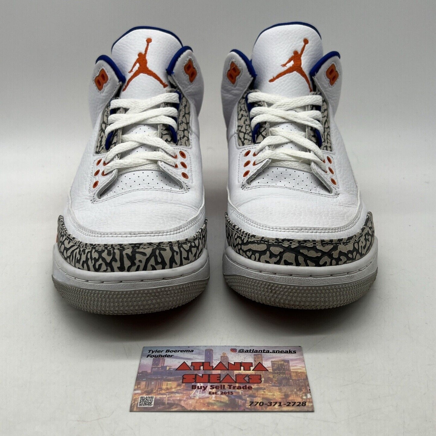 Size 9.5 - Air Jordan 3 Retro Knicks Orange Blue Leather (136064-148)