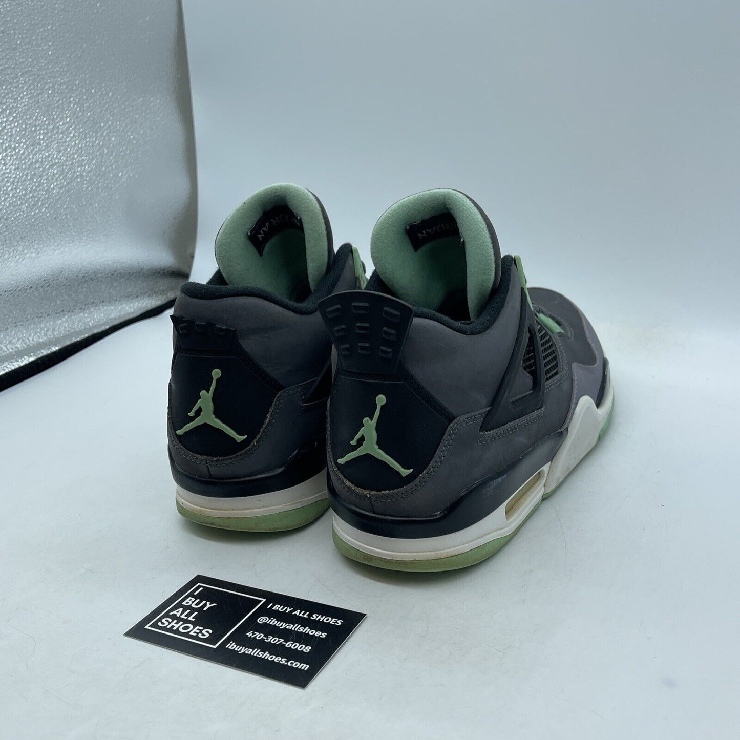 Size 8 - Jordan 4 Retro Green Glow Black Grey Suede Leather (308497-033)