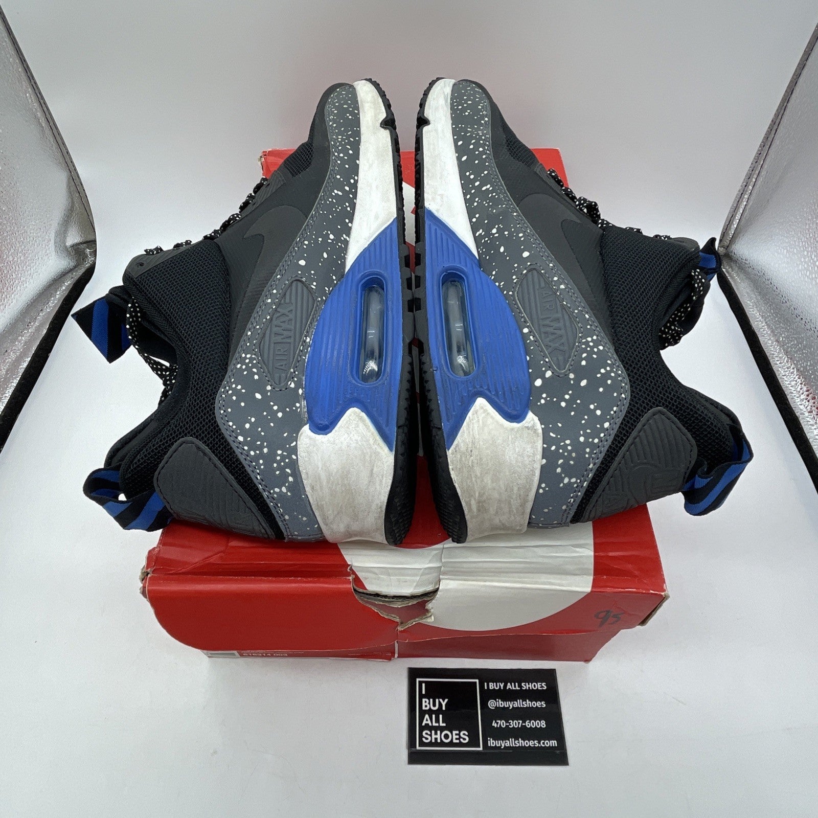 Size 10 - Nike Air Max 90 Sneakerboot NS Black Royal Metallic Silver -616314-003