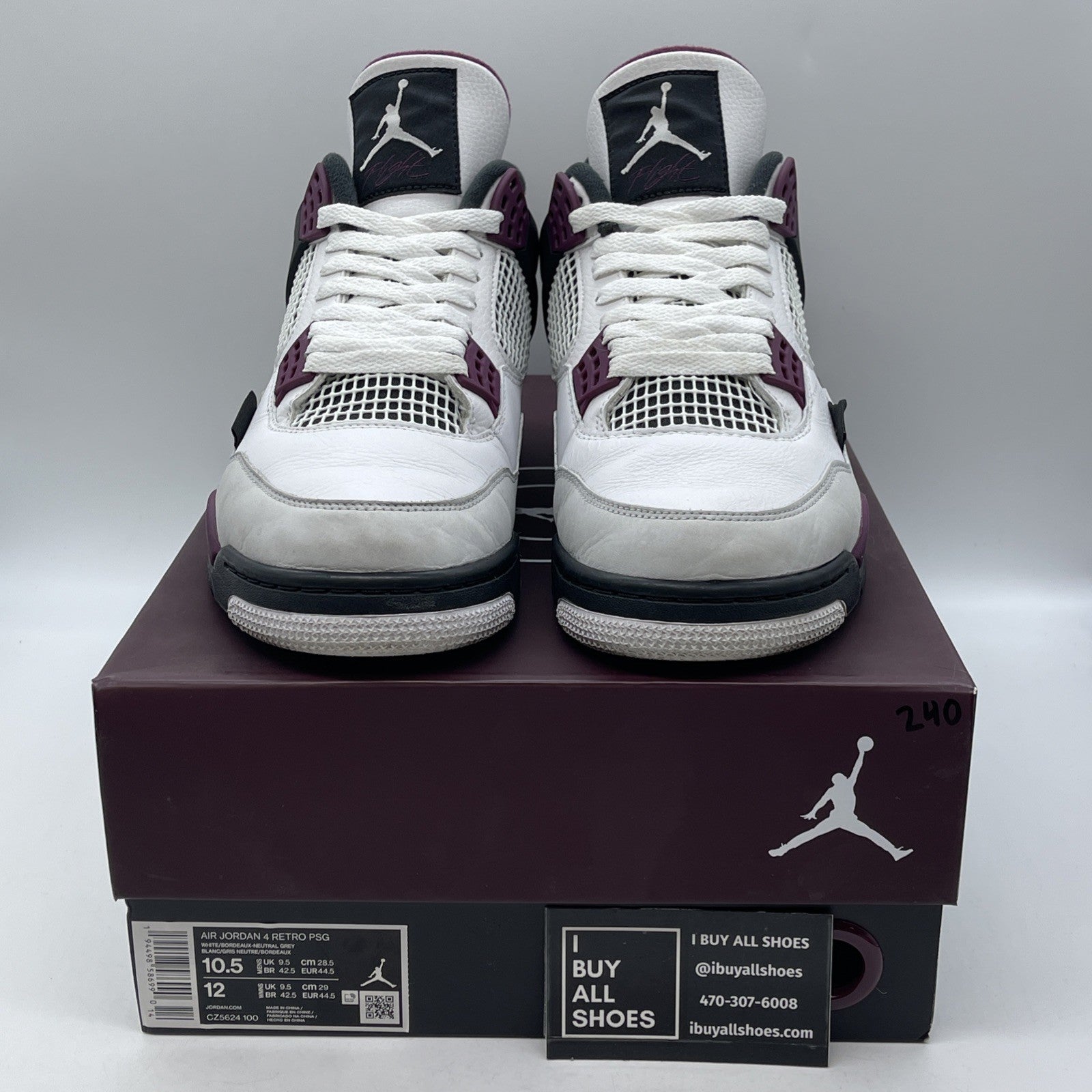 Size 10.5 - Jordan 4 Retro x Paris Saint-Germain Bordeaux White (CZ5624-100)
