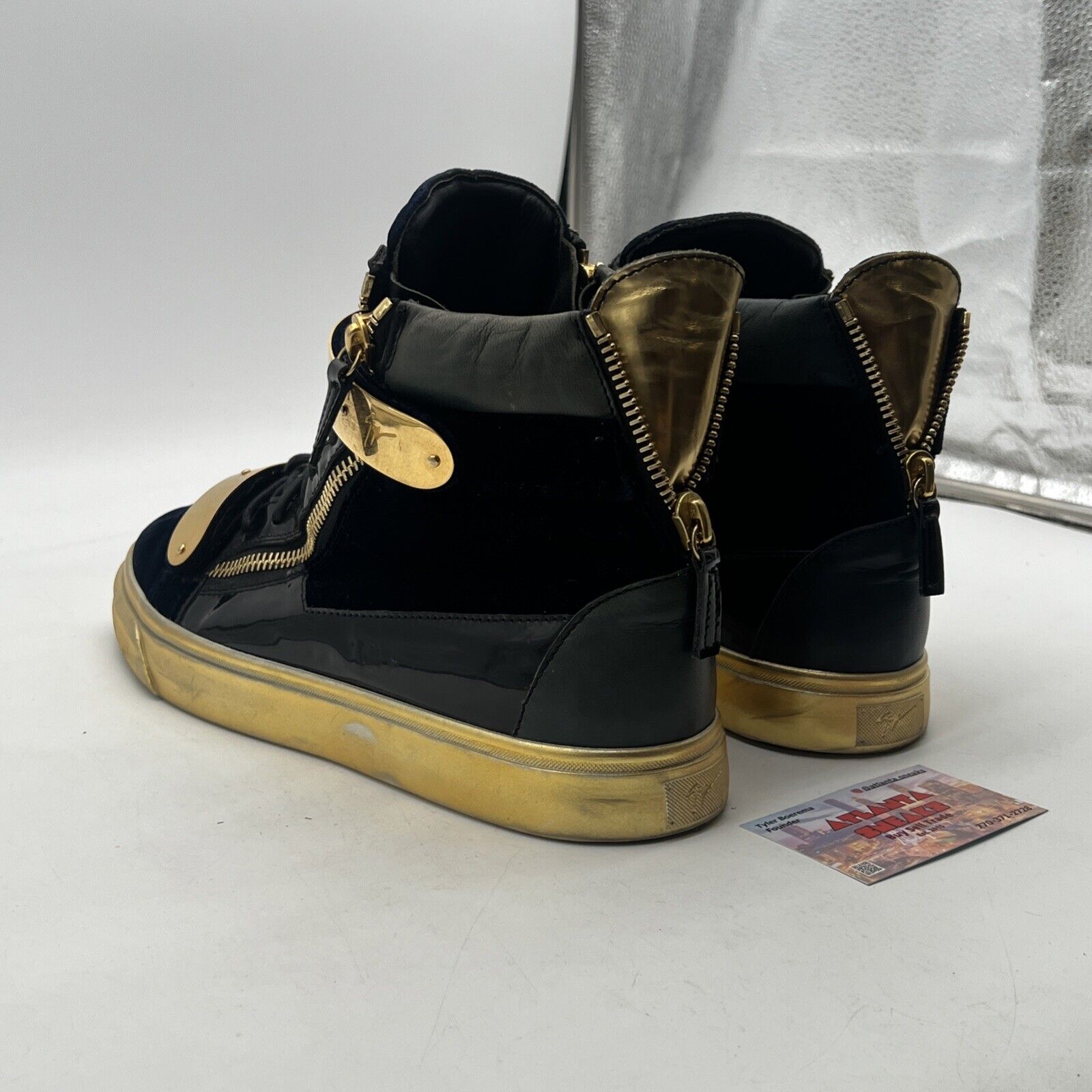 Size 12 - Giuseppe Zanotti Women’s High Top Sneakers Navy Suede W/ Gold