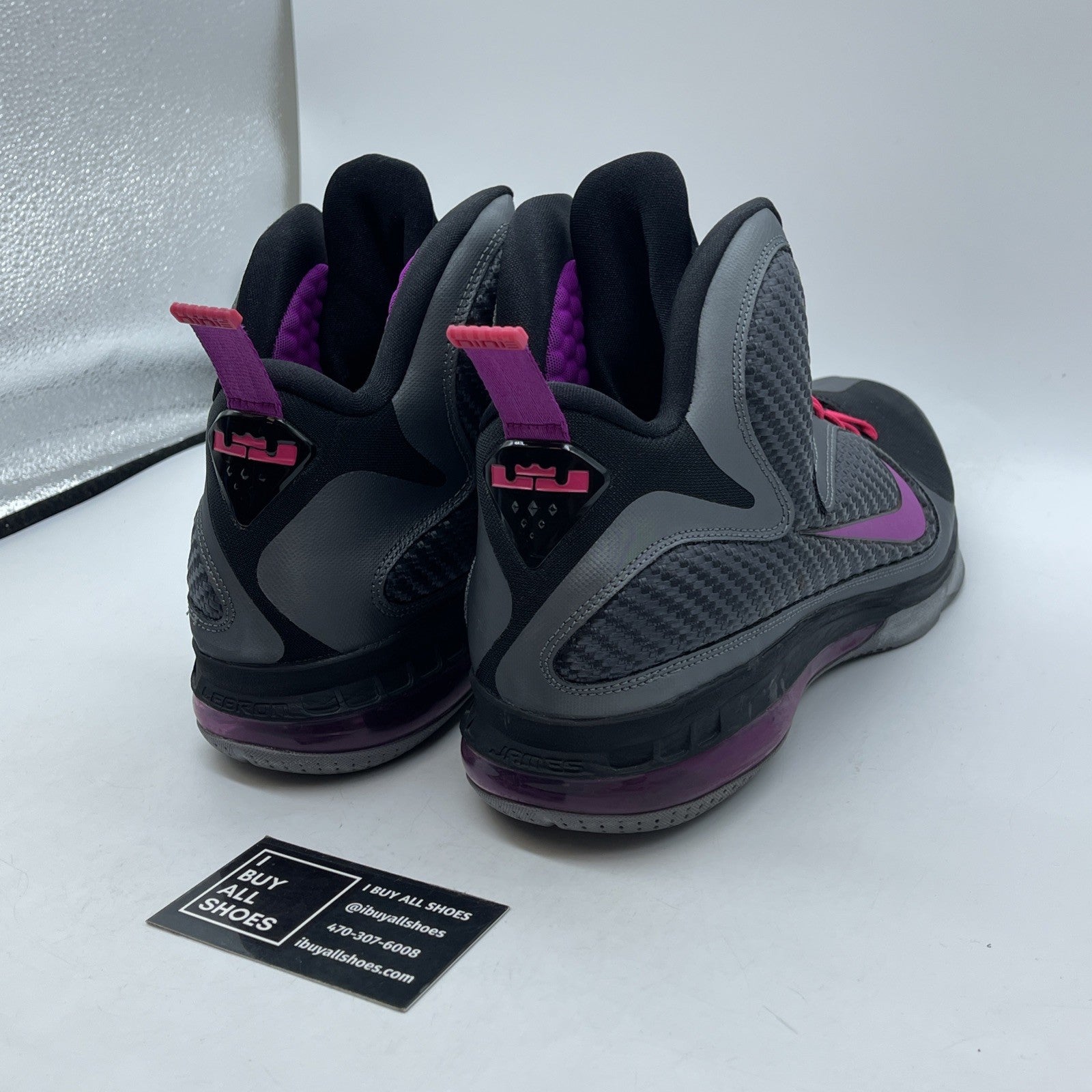 Size 13 - Nike LeBron 9 Miami Nights Grey Purple Black Leather (469764-002)