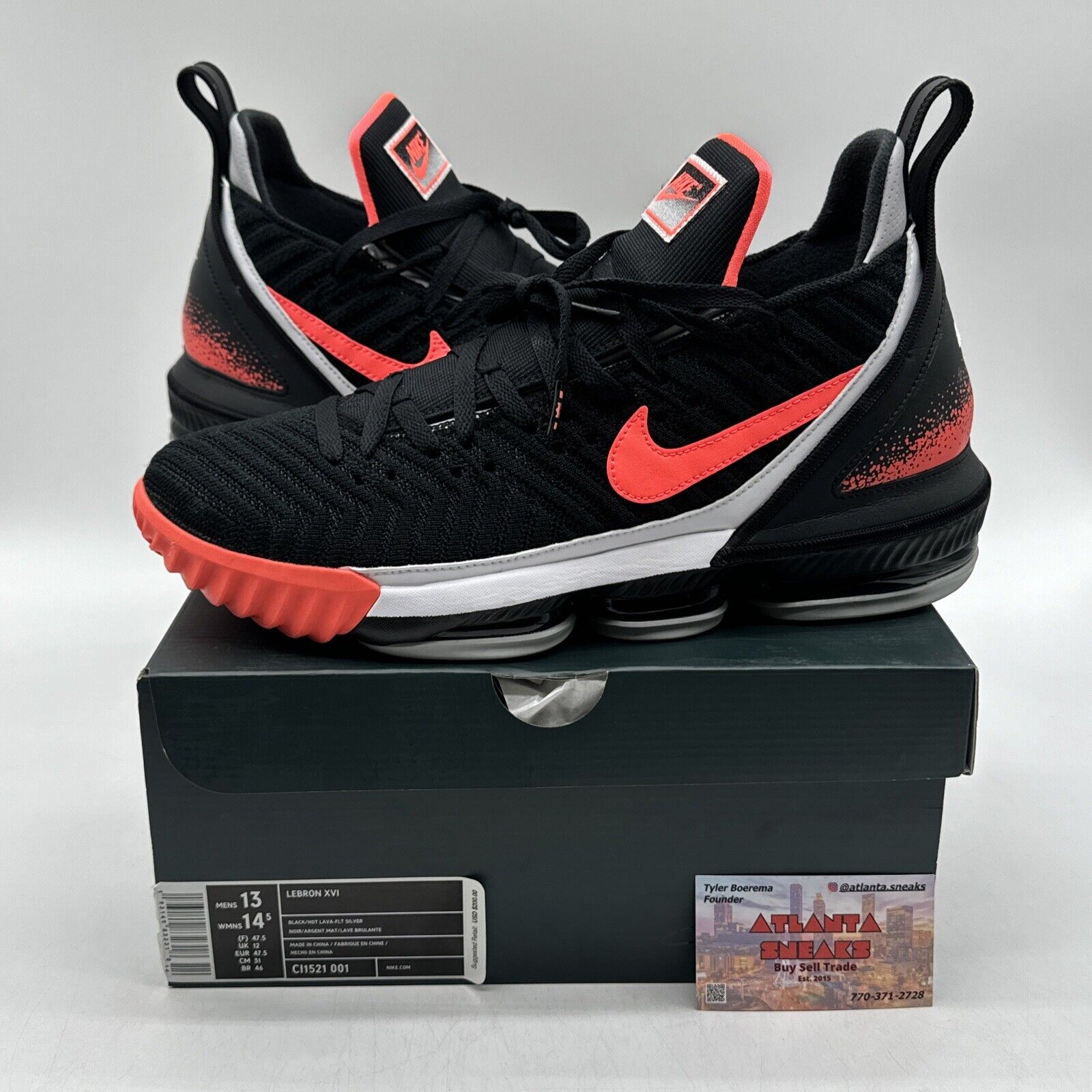 Size 13 - Nike LeBron 16 Tech Challenge Hot Lava Black Infrared White Vnds OG Al