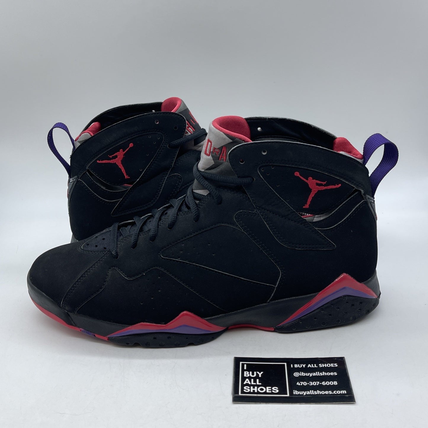 Size 13 - Air Jordan 7 Retro 2012 Raptor Black Purple Red Suede (304775-018)