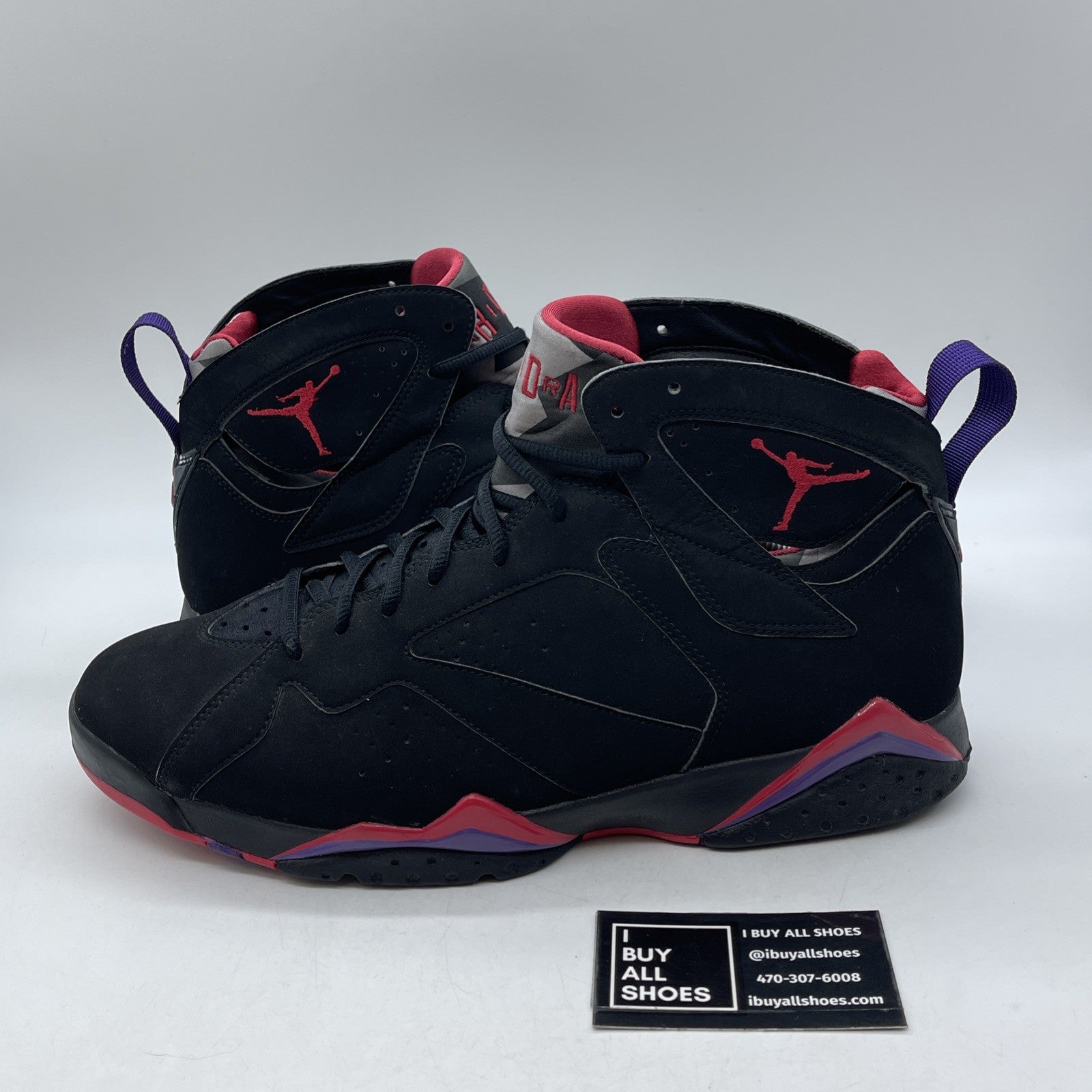 Size 13 - Air Jordan 7 Retro 2012 Raptor Black Purple Red Suede (304775-018)