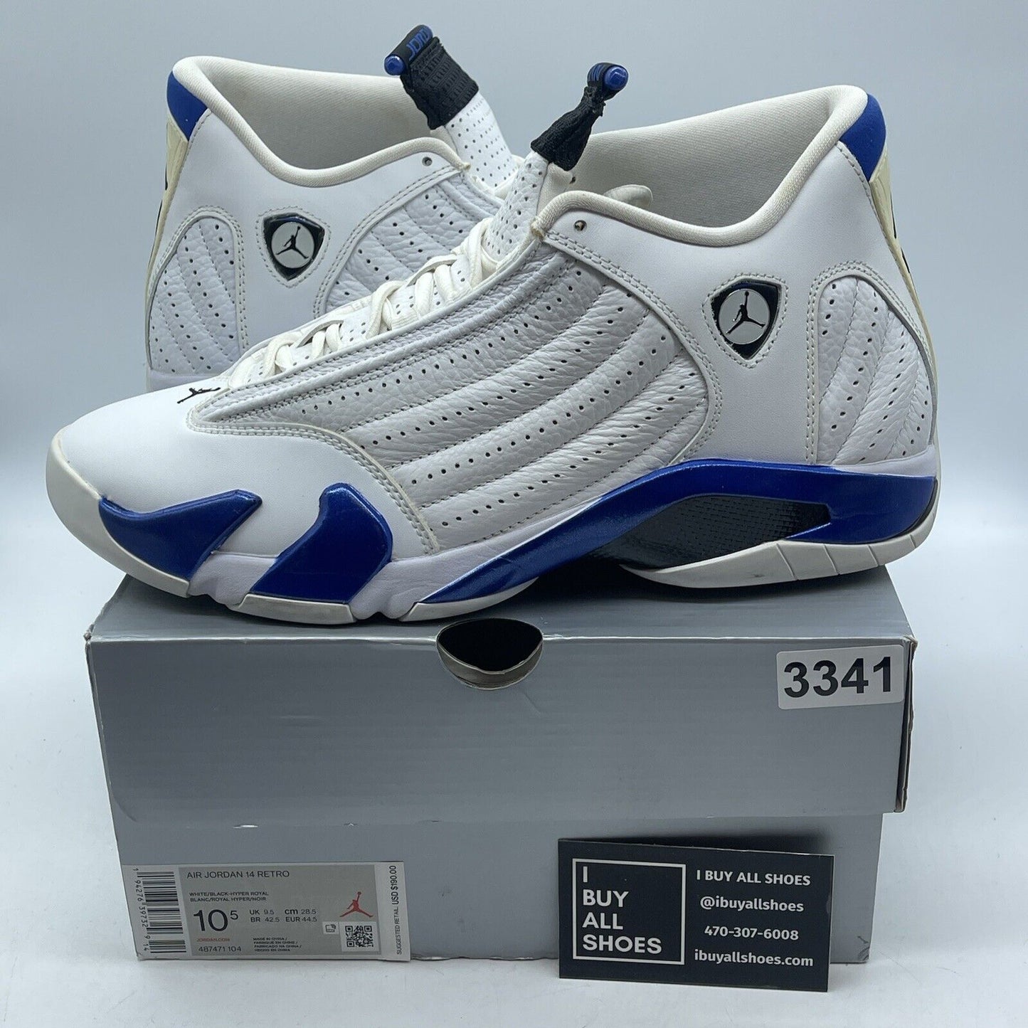 Size 10.5 - Air Jordan 14 Retro Hyper Royal Blue White Black (487471-104)