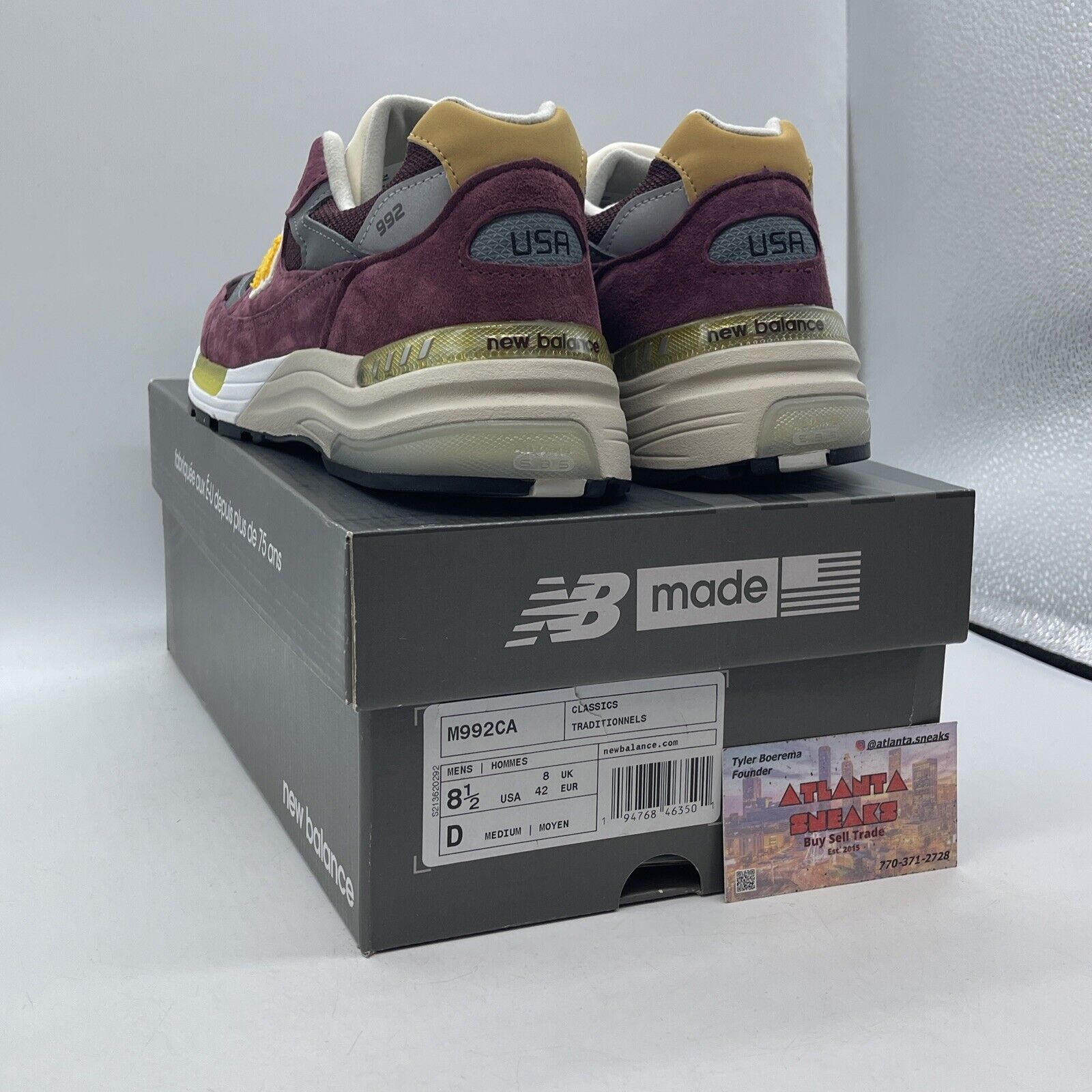 Size 8.5 New balance 992 burgundy gold Suede Yellow White  (M992CA)