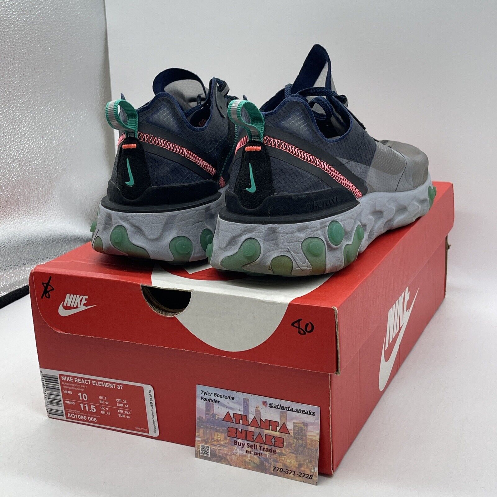 Size 10 - Nike React Element 87 Neptune Green Black Pink Suede (Aq1090-005)