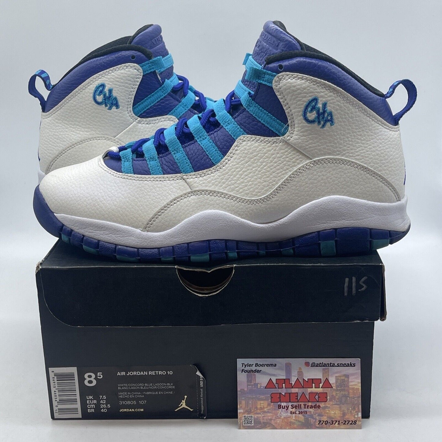 Size 8.5 - Air Jordan 10 Retro Charlotte Hornets White Blue Purple (310805-107)