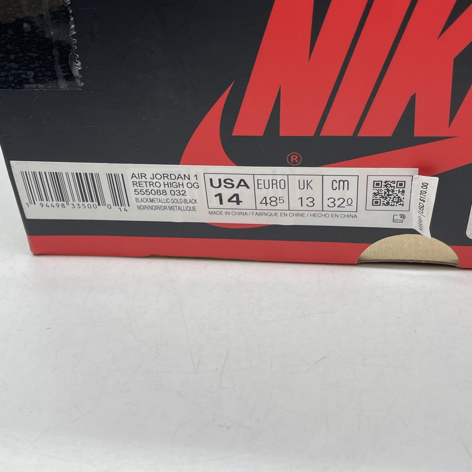 Size 14 - Air Jordan 1 Black Metallic Gold 2020 (555088-032)