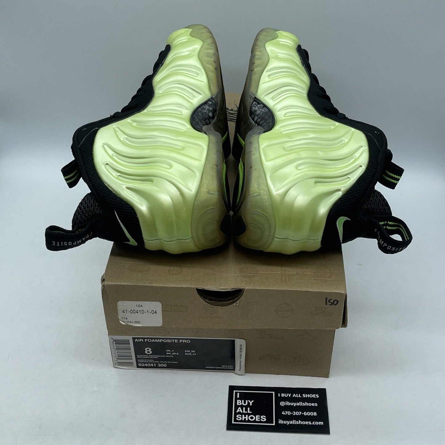Size 8 - Nike Air Foamposite Pro Electric Green Black White Suede (624041-300)