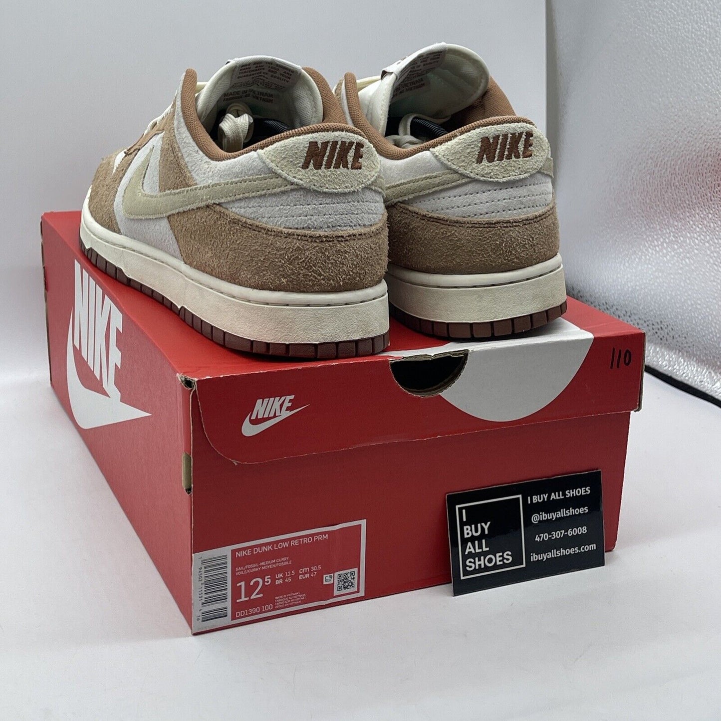 Size 12.5 - Nike Dunk Low Premium Medium Curry White Brown Suede (DD1390-100)