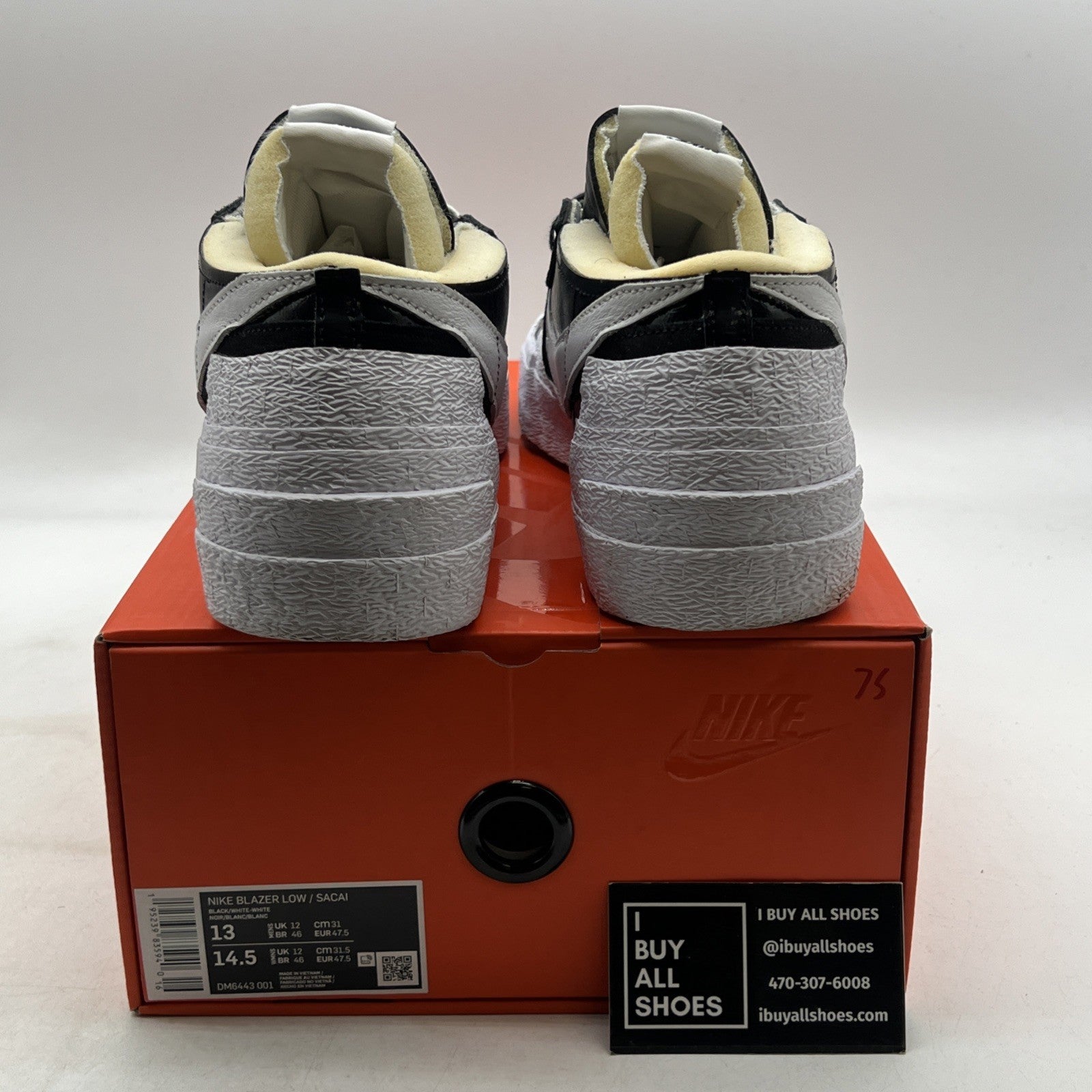 Size 13 - Nike sacai x Blazer Low Black Patent (DM6443-001)
