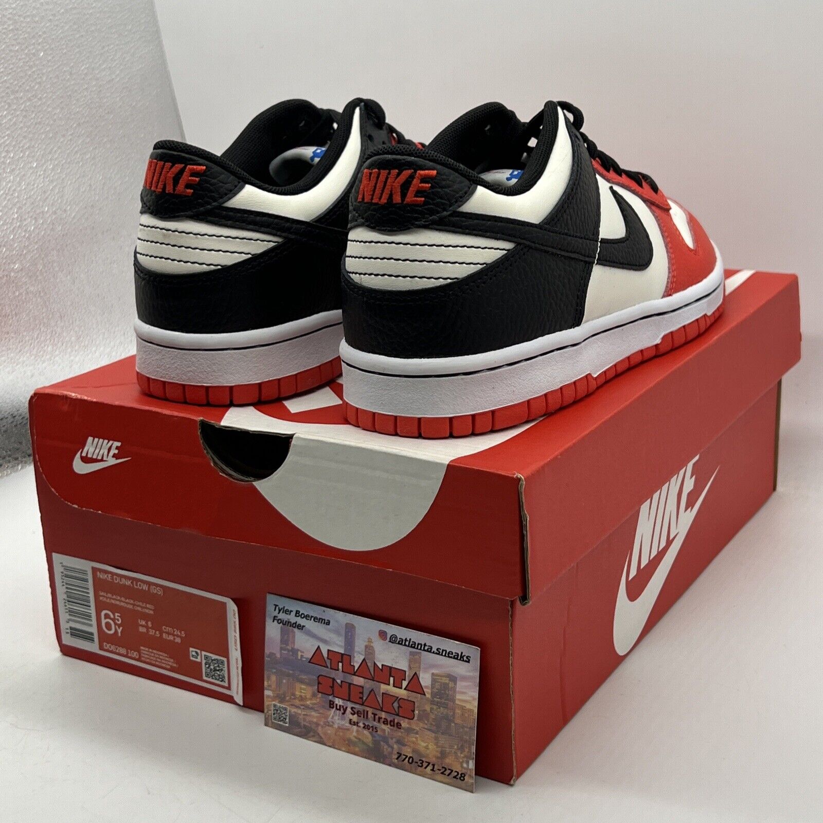 Size 6.5 - Nike Dunk Low EMB x NBA Black White Leather Red (DO6288-100)