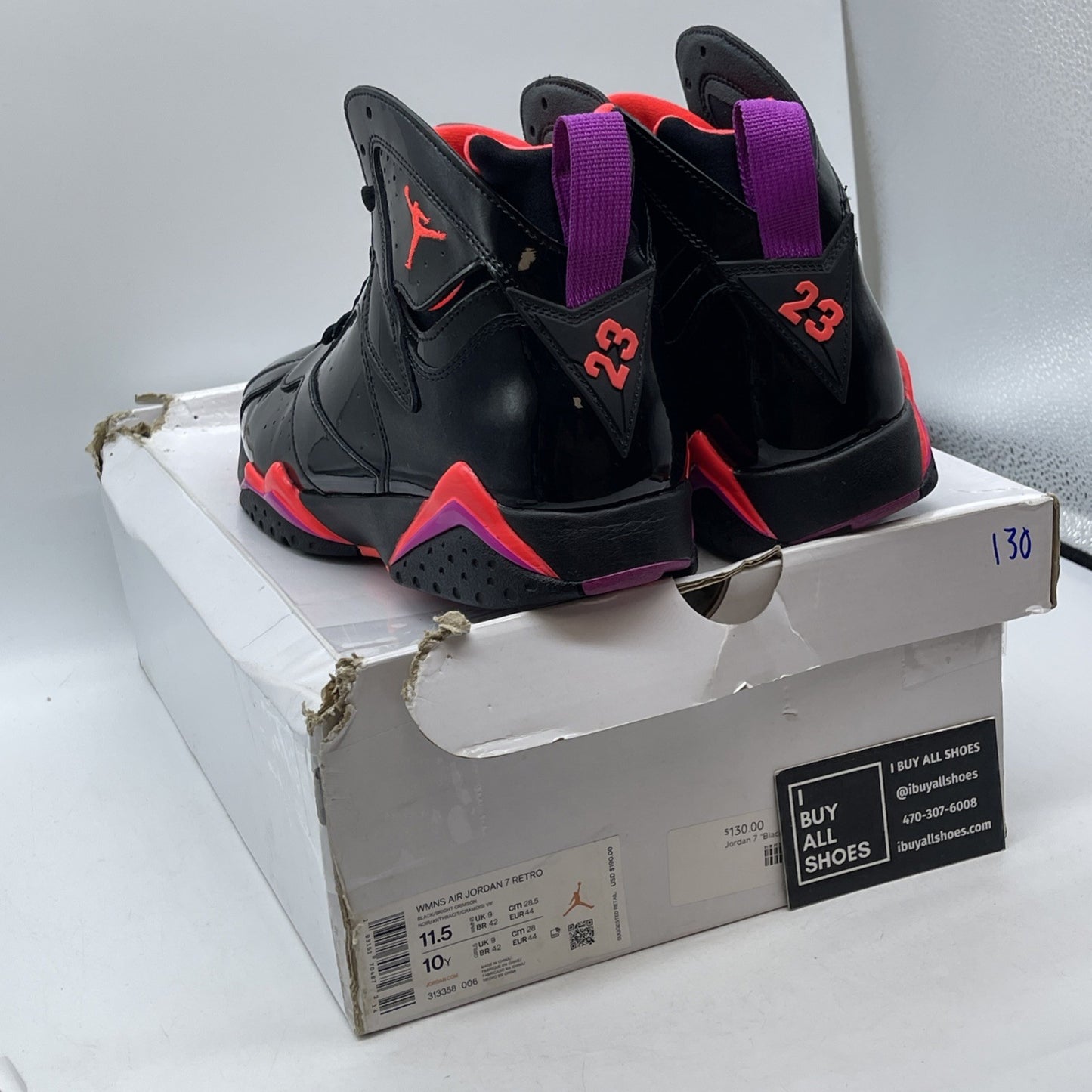 Size 11.5W - Air Jordan 7 Retro Black Gloss Suede Leather (313358-006)
