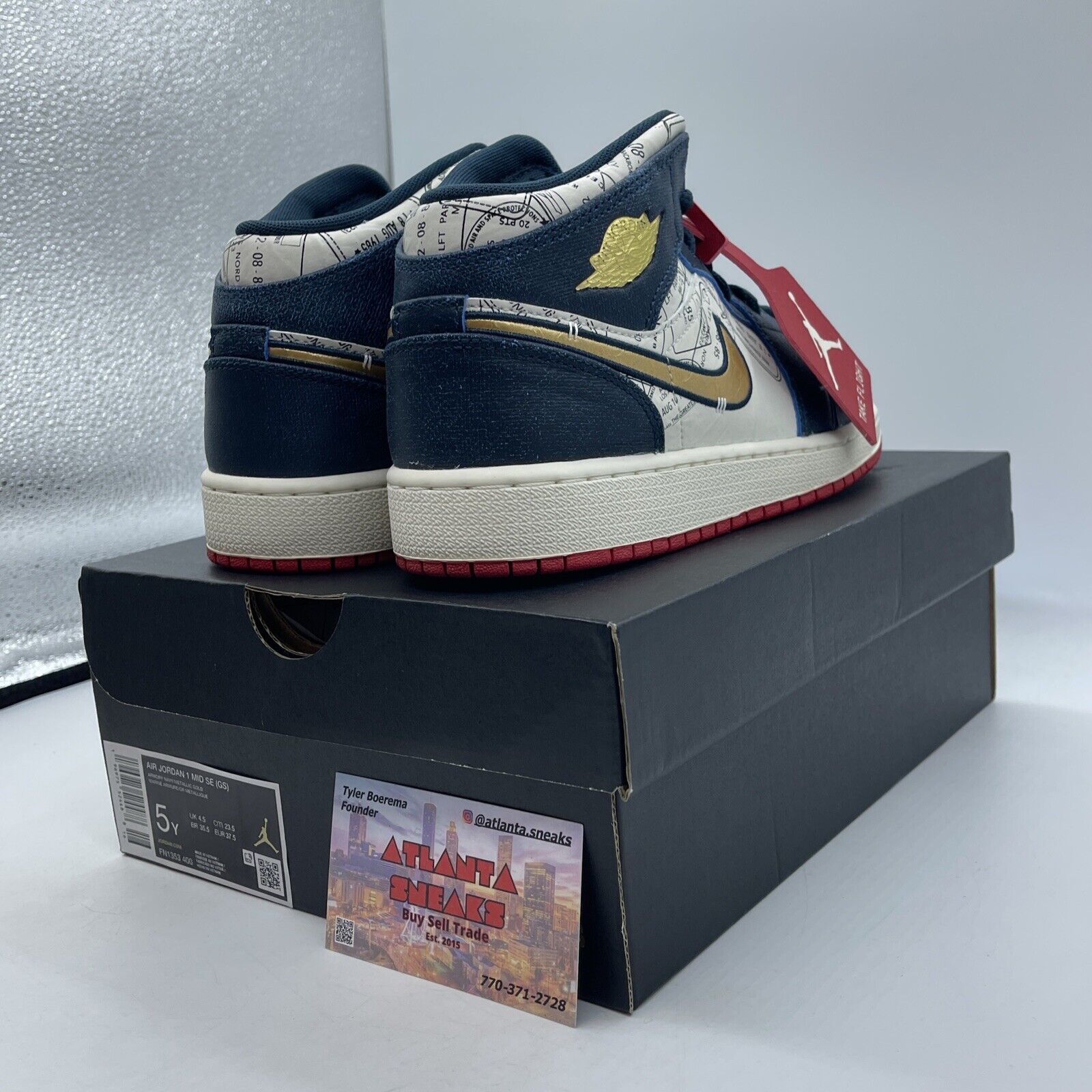 Size 5Y - Air Jordan 1 Mid Take Flight Armory Navy Gold White  (FN1353-400)