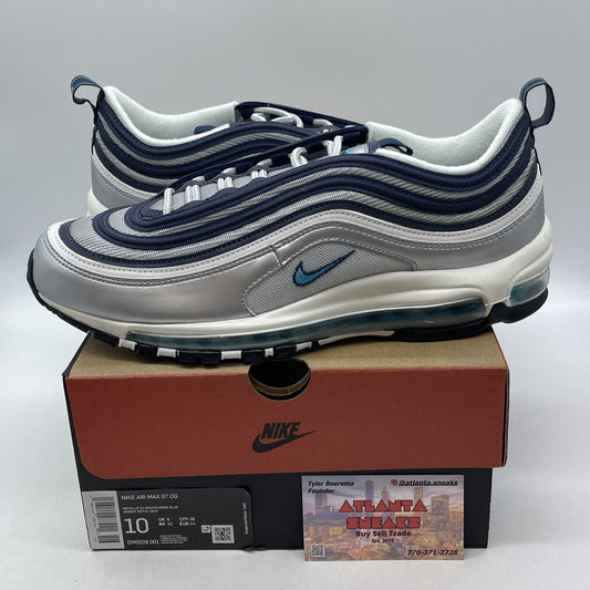 Size 10 - Nike Air Max 97 OG Metallic Silver Chlorine Blue White (DM0028-001)