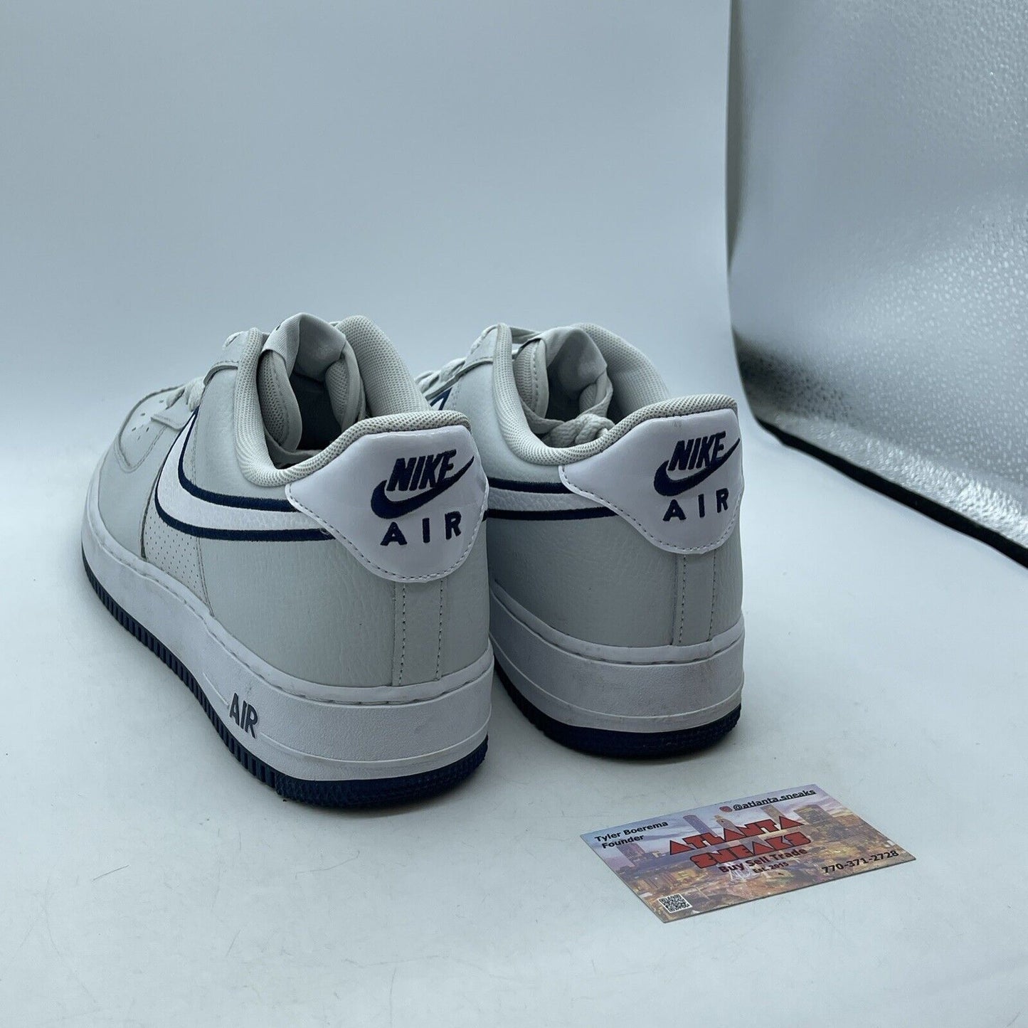 Size 12 - Nike Air Force 1 Low Embroidered Swoosh Photon Dust Navy (FJ4211002)