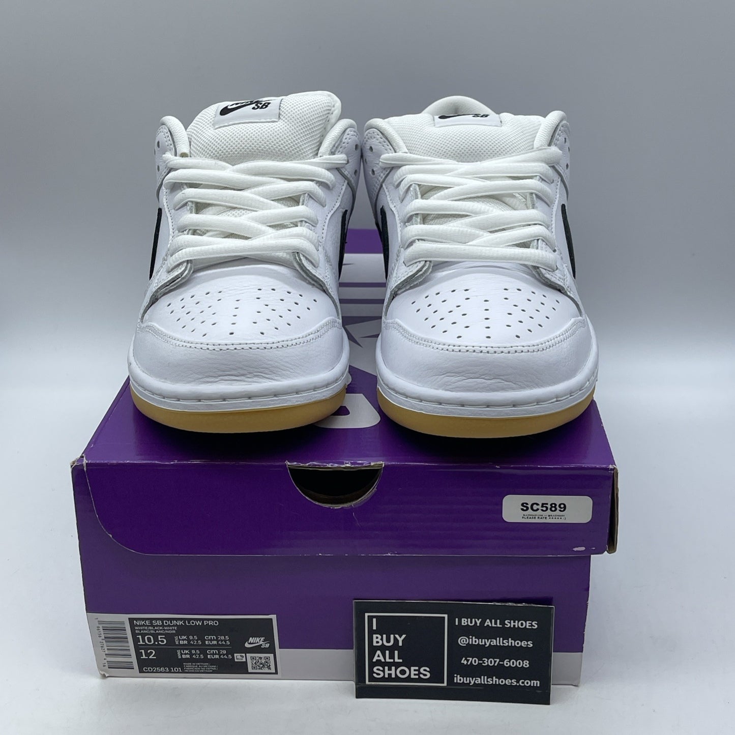 Size 10.5 - Nike SB Dunk Low White Gum Black Leather (CD2563-101)
