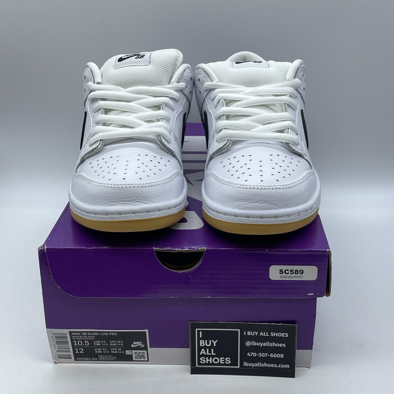 Size 10.5 - Nike SB Dunk Low White Gum Black Leather (CD2563-101)
