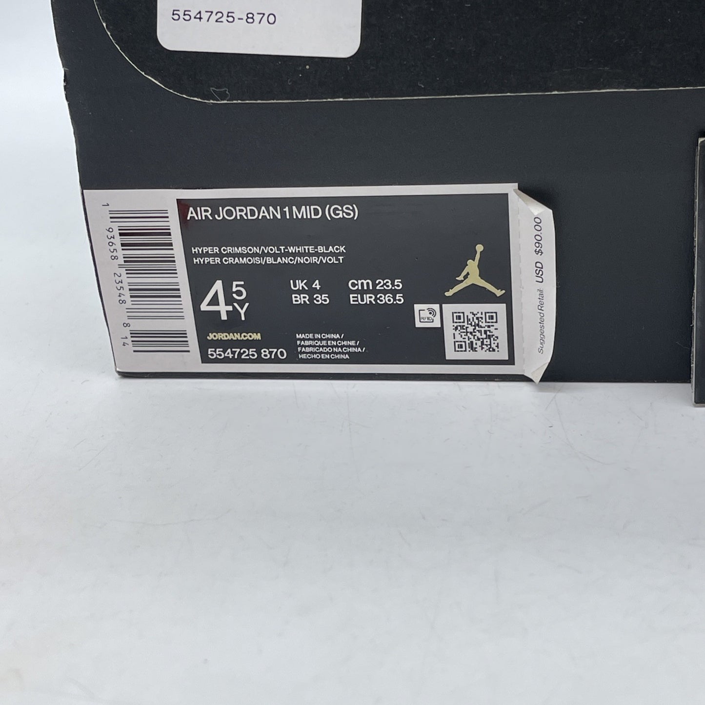 Size 4.5Y (GS) - Jordan 1 Mid Notebook White Orange Black Leather (554725-870)