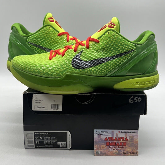 Size 11.5 - Nike Zoom Kobe 6 Protro Low Grinch Black Green Red (CW2190-300)