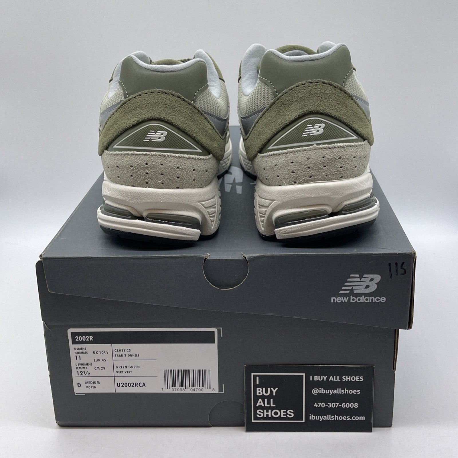 Size 11 - New Balance 2002R Dark Olivine Green Silver Suede Leather ( U2002rca
