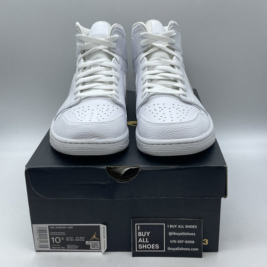 Size 10.5 - Air Jordan 1 Mid Triple White Leather (554724-130)