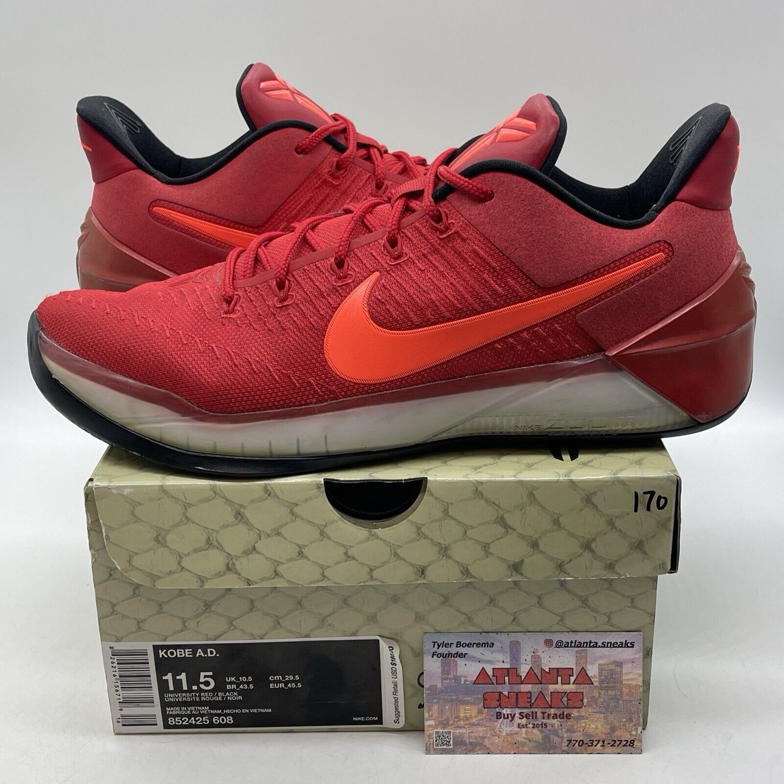 Size 11.5 - Nike Kobe A.D. University Red Suede Leather White (852425-608)