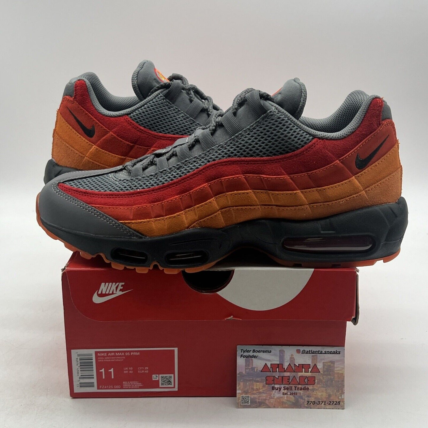 Size 11 - Nike Air Max 95 Premium Atlanta Grey Orange Red (FZ4126-060)