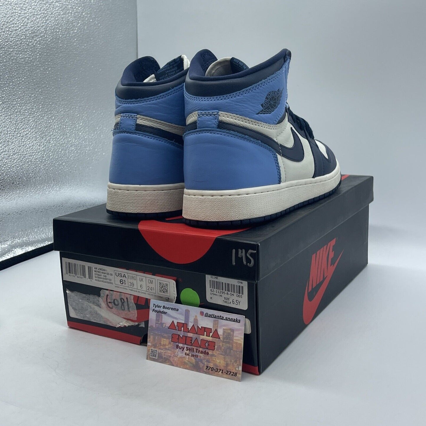 Size 6.5Y- Jordan 1 Retro OG High Obsidian UNC 2019 Navy White  (575441-140)