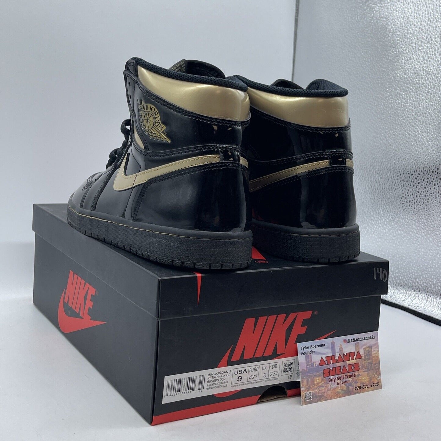 Size 9 - Jordan 1 Black 2020 Black Gold (555088-032)