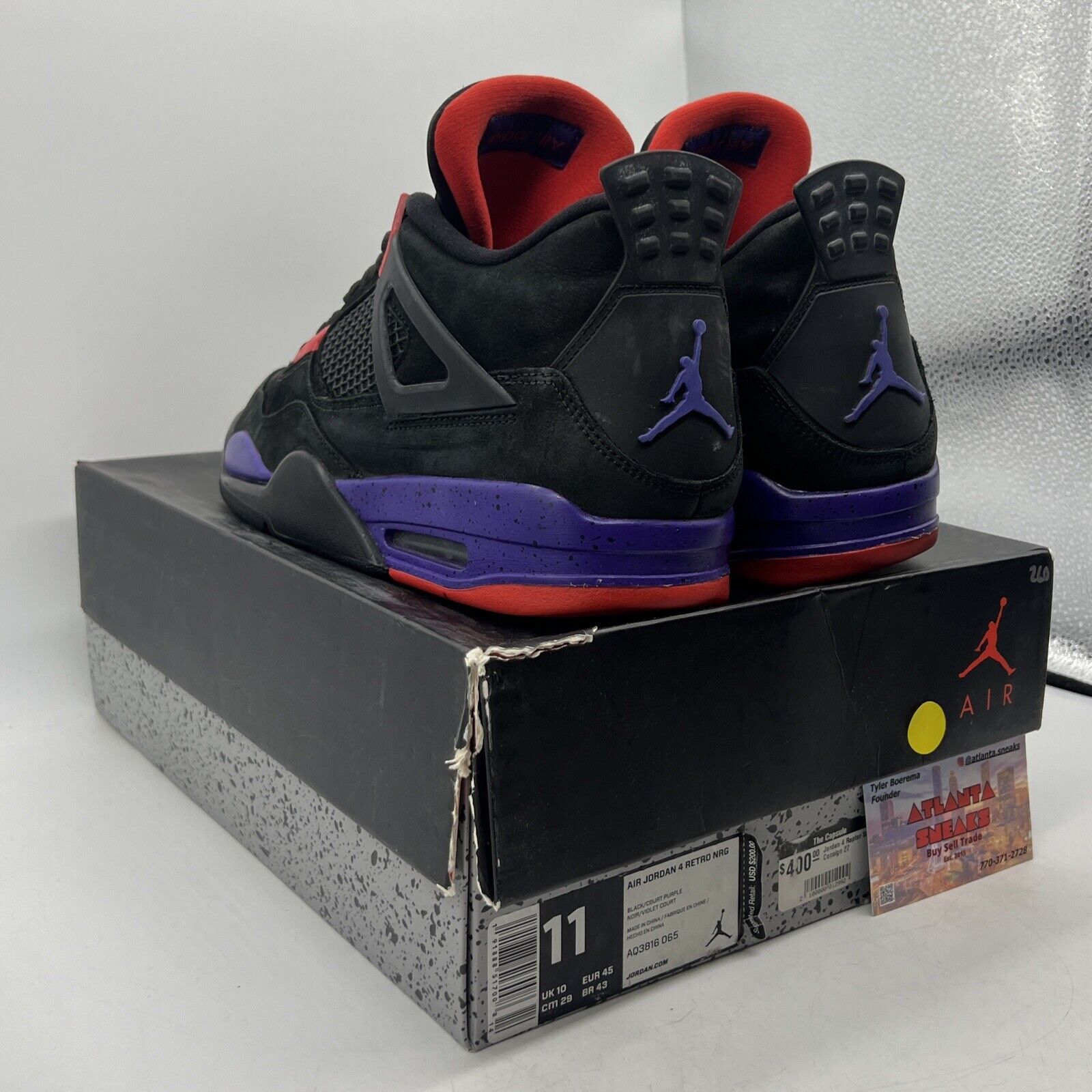 Size 11 - Jordan 4 Retro NRG Raptors 2018 Red Purple Black Suede (AQ3816-065)