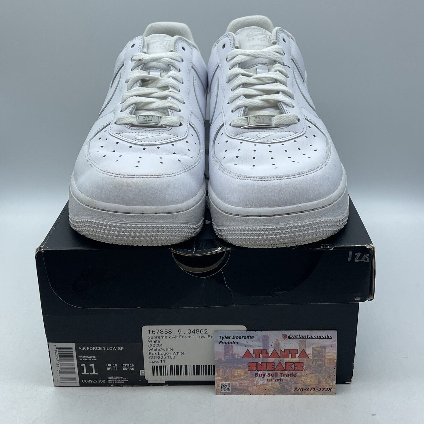 Size 11 - Nike Air Force 1 x Supreme Low Box Logo - White Leather (CU9225-100)