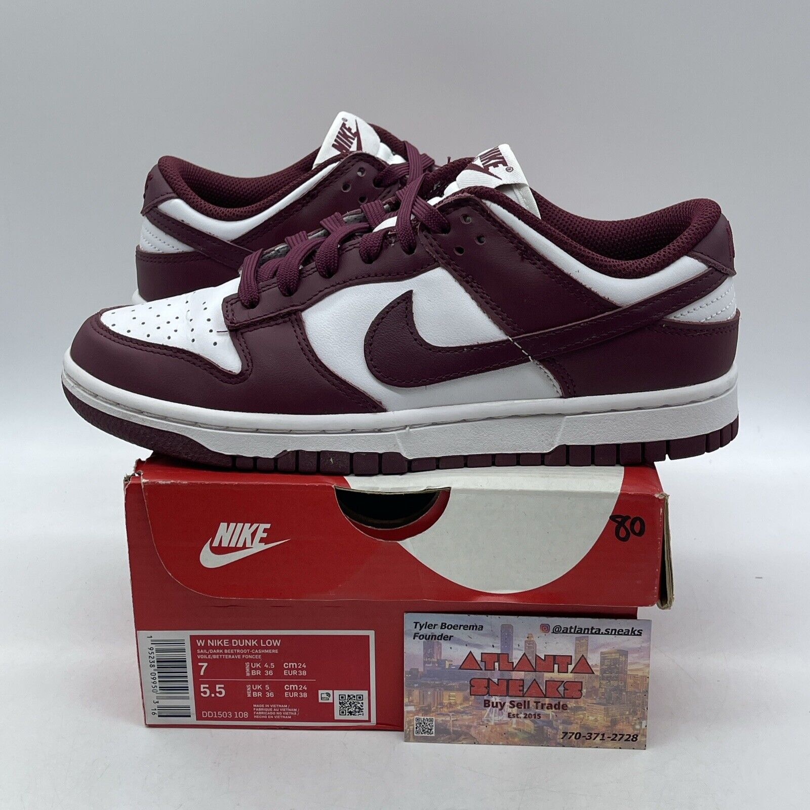 Size 7W - Nike Dunk Low Dark Beetroot  Burgundy White Leather (DD1503-108)