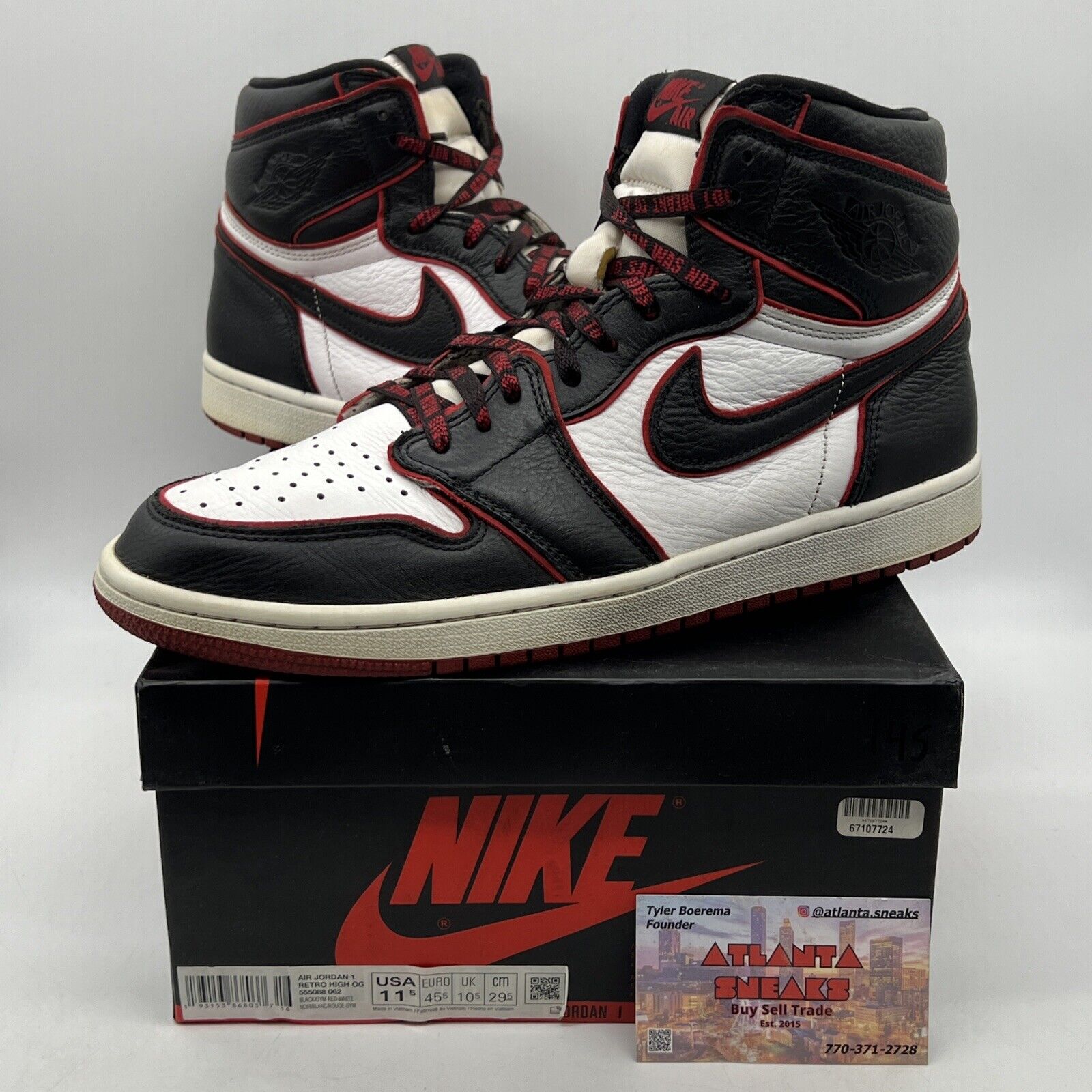 Size 11.5 - Jordan 1 Retro High OG Bloodline 2019 Black Red White (555088-062)