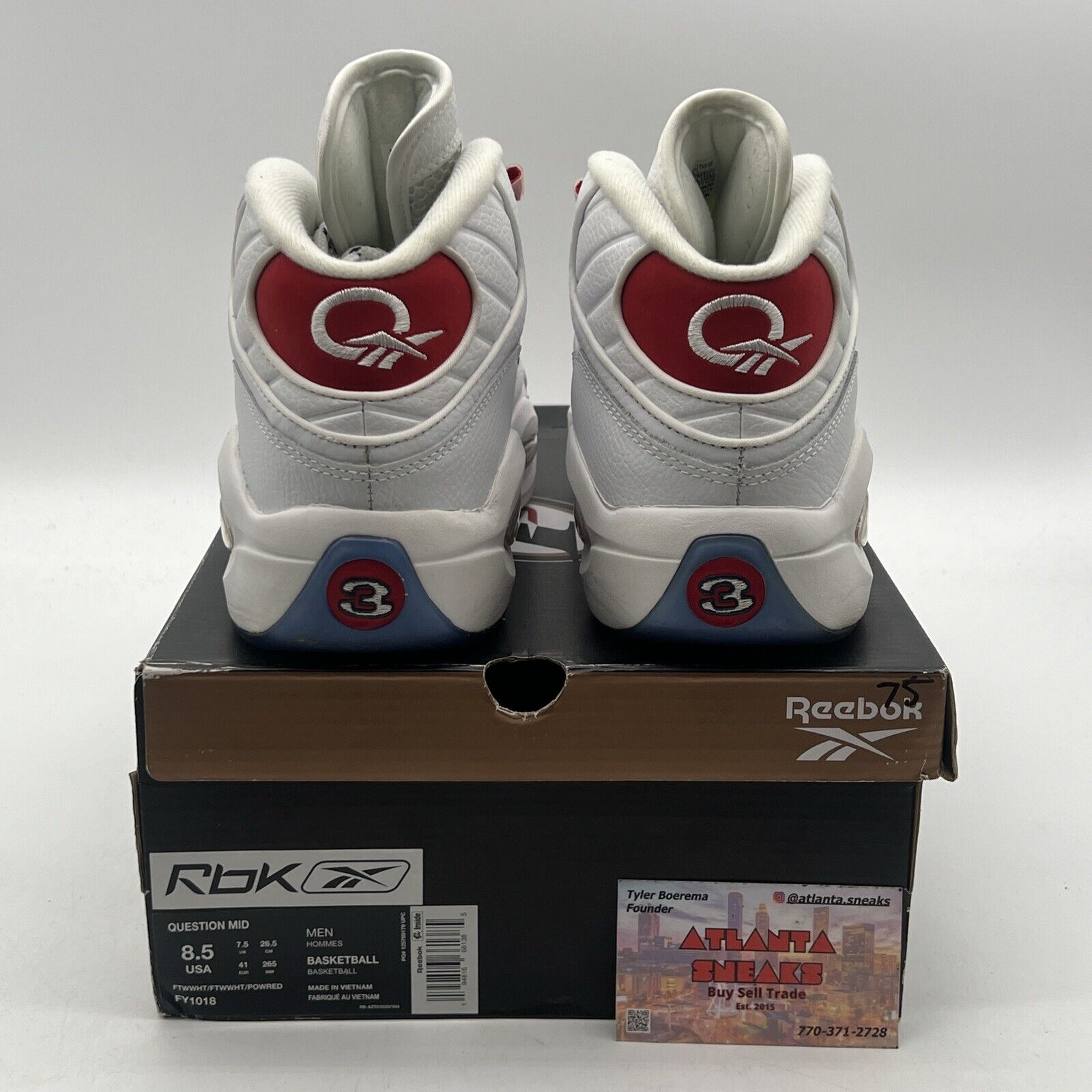 Size 8.5 - Reebok Question OG 2020 Mid Red Toe White Leather (FY1018)