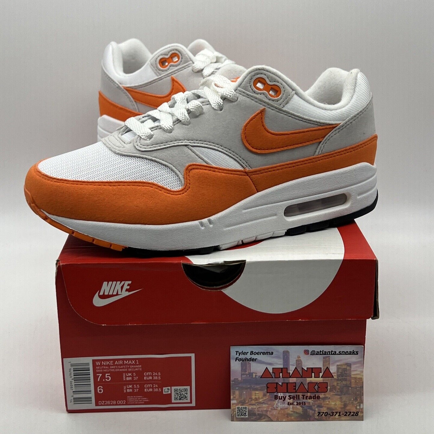 Size 7.5 - Nike Air Max 1 Low Safety Orange